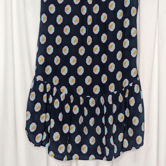 Tucker NYC Laura Dress Midnight Geo in Crepe de Chine Silk Ruffle Hem - Picture 8 of 8